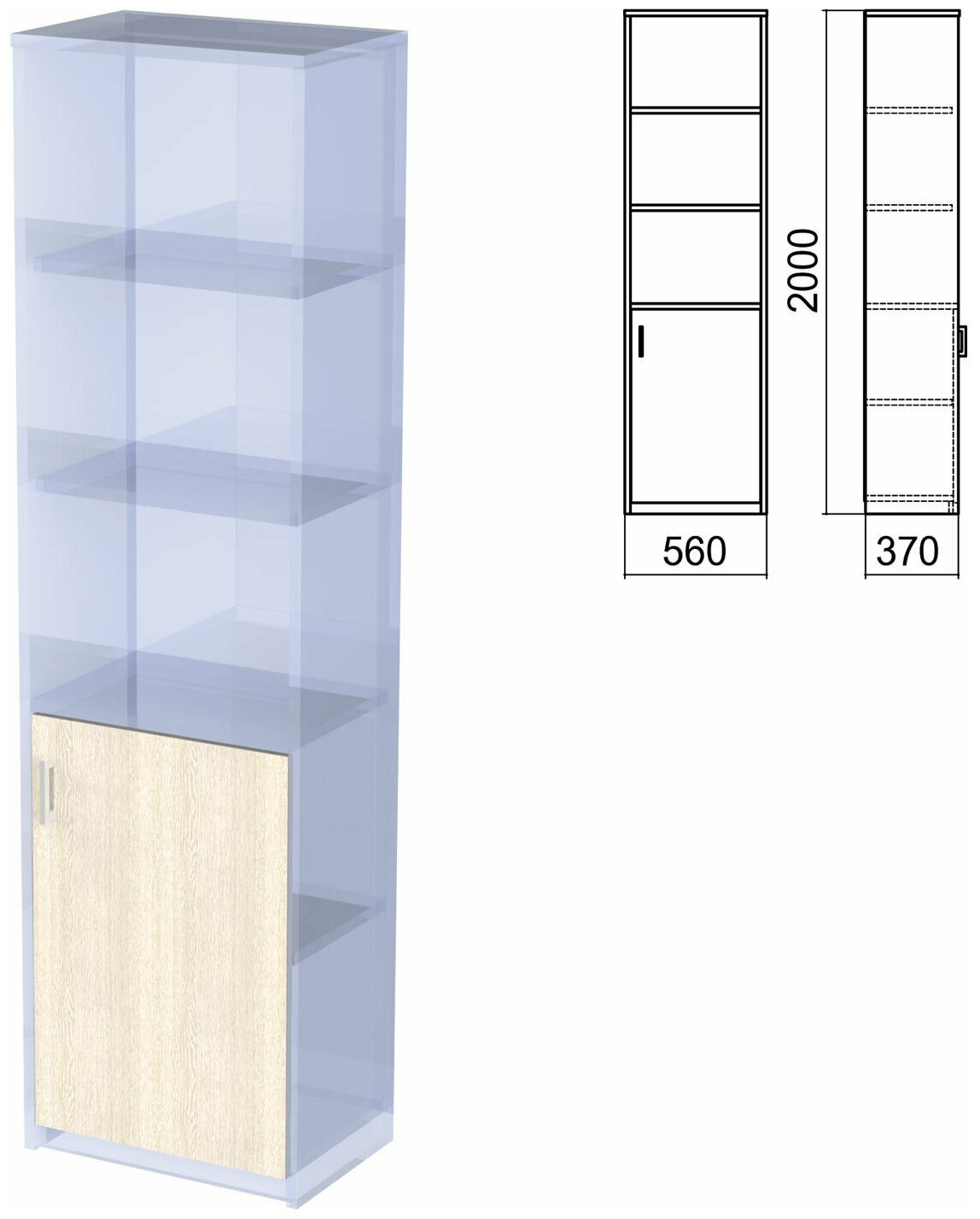 Для шкафа полузакрытый часть 2 "Арго" 560х370х2000 мм дверь 4 полки ясень шимо 1 шт.