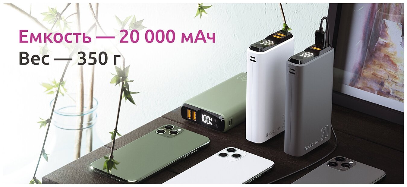 Внешний аккумулятор Olmio QS-20 20W 20000 mAh темно-синий