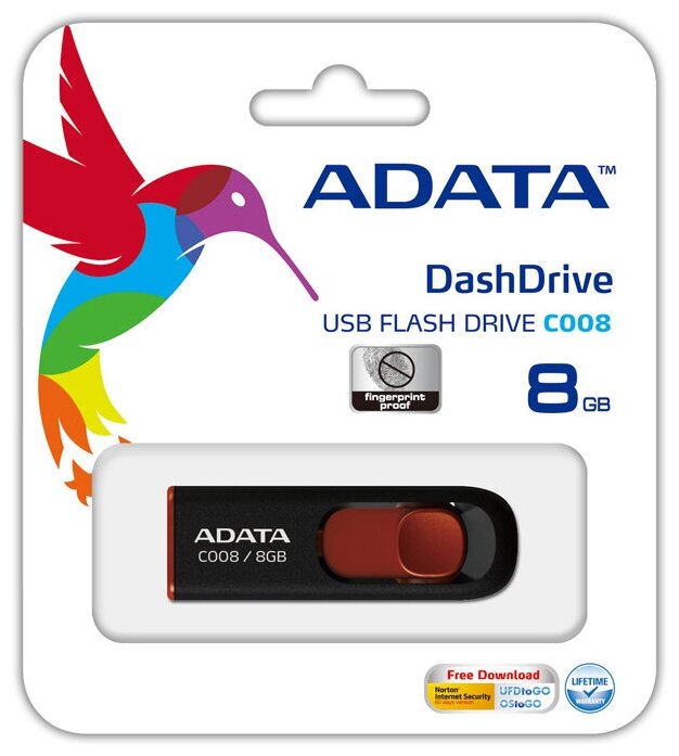 Флэш-накопитель usb2 8gb black/red ac008-8g-rkd a-data