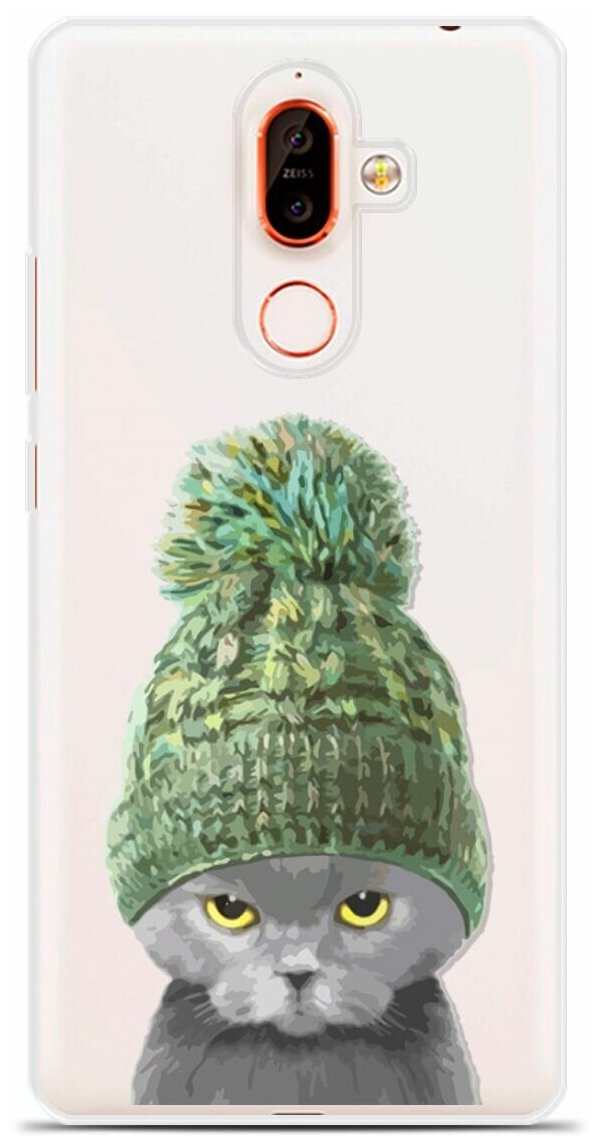 Силиконовый чехол на Nokia 7 Plus Серый кот / для Нокиа 7 Плюс