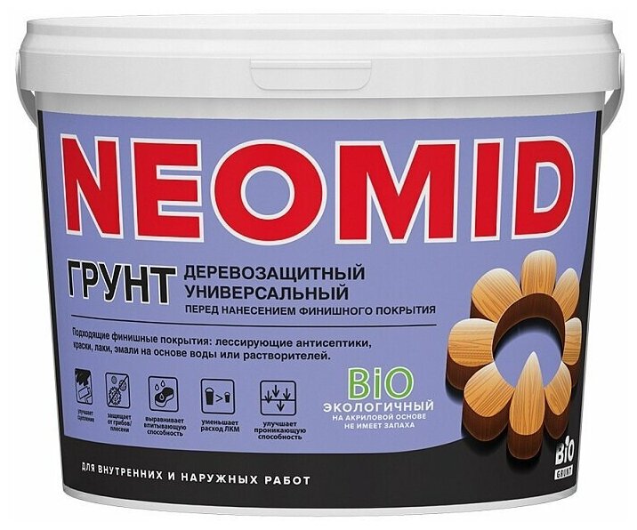 Грунт антисептический для деревянных поверхностей NEOMID - 1 л.