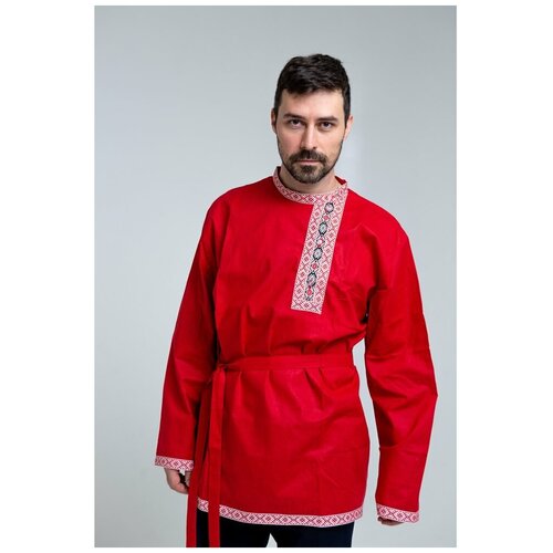 фото Красная рубашка из хлопка (16817) 48-50 русская краса