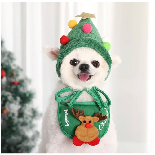 Забавный карнавальный костюм для собак мелких и средних пород на Новый год, зимняя шапка и нарядный передник для собак