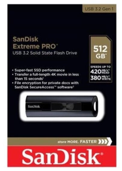 USB флешка Sandisk 512Gb Extreme Pro USB 3.2 Gen 1 (420/380 Mb/s)