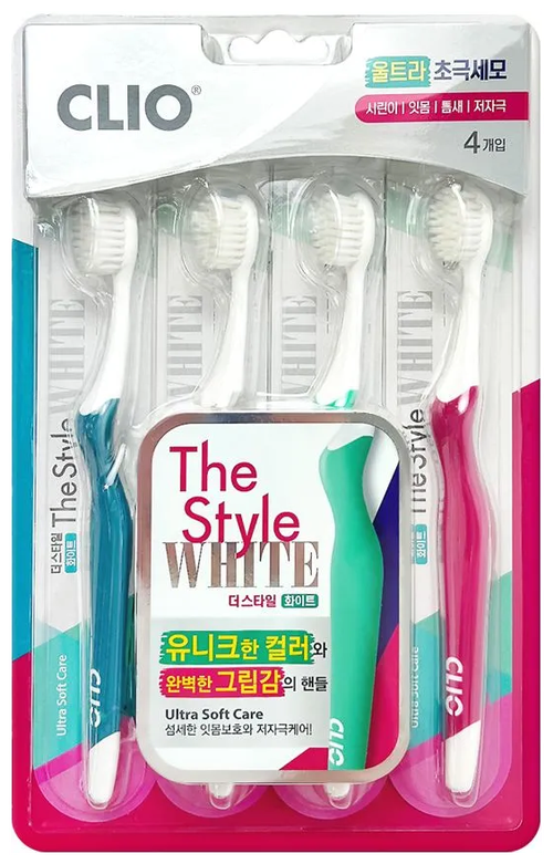 Набор зубных щеток Clio The Style White Ultra Soft Care Toothbrush, 4 шт