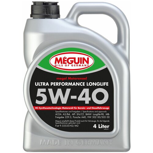 Нс-синт. мот.масло megol motorenoel ultra performance longlife 5w-40 cf/sn b3/b4/a3 (1л), meguin, 4361