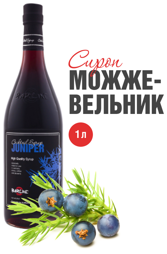 Сироп Barline Можжевельник (Juniper), 1 л, для кофе, чая, коктейлей и десертов, стеклянная бутылка