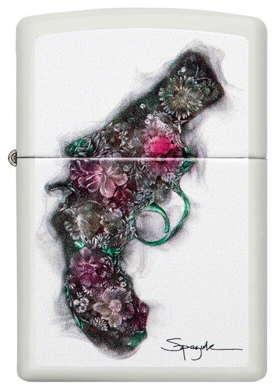 Оригинальная бензиновая зажигалка ZIPPO 29894 Spazuk Design с покрытием White Matte - "Цветочный" пистолет Стивена Спазука - фотография № 1