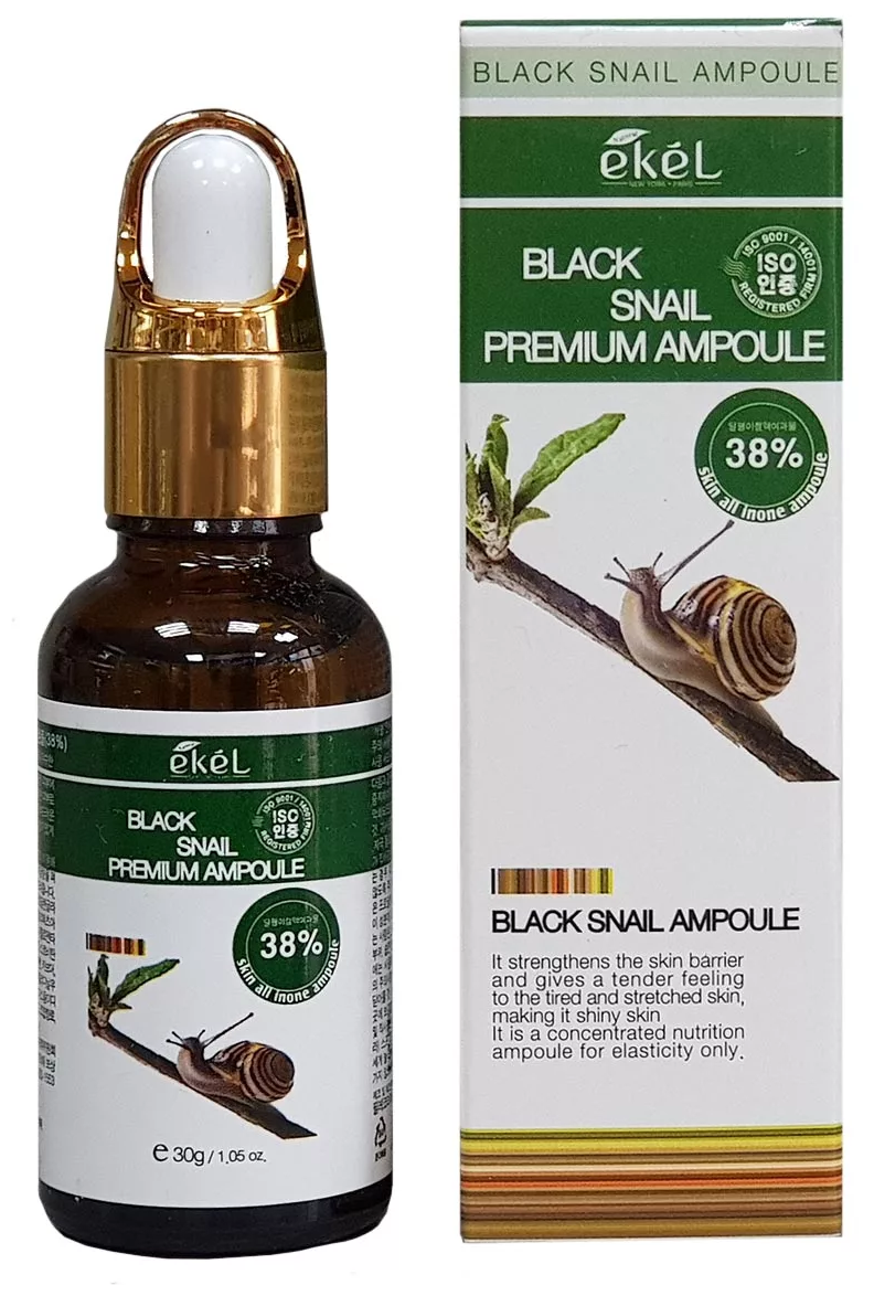 EKEL Ампульная сыворотка для лица с муцином черной улитки Premium Ampoule Black Snail, 30гр - фото №11