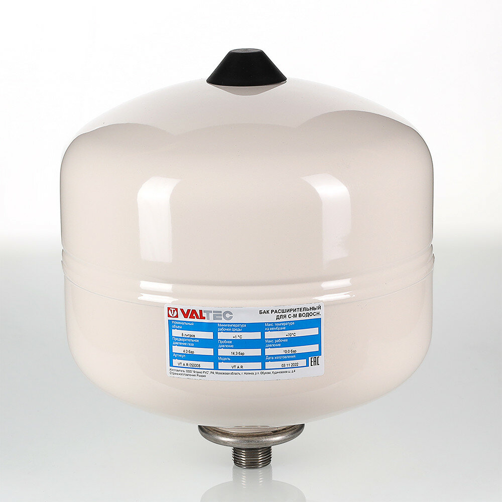 Расширительный бак для ГВС и ХВС Valtec 8л, 3/4", белый VT. A. R.050008 — фото 1
