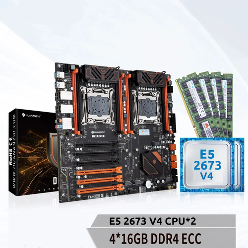 Двухпроцессорная материнская плата в комплекте с Huananzhi X99-F8D Plus + Intel Xeon E5 2673 v4 * 2шт (40 ядер / 80 потоков) + 64ГБ DDR4 REG ECC 2400 МГц
