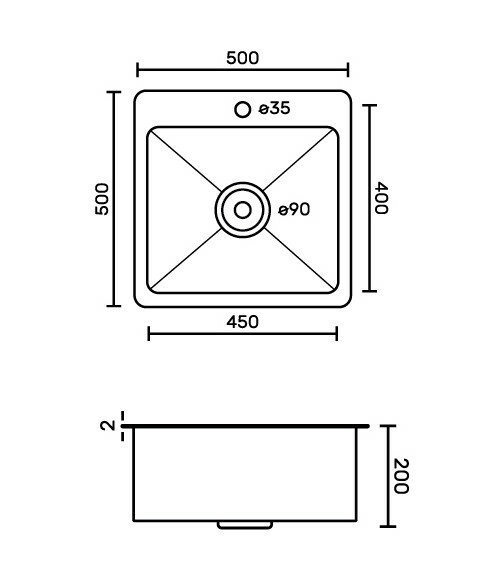 Кухонная мойка из нержавеющей стали GFfrank 50502G 50x50х20см, Графит, матовая поверхность, сифон в комплекте - фотография № 3