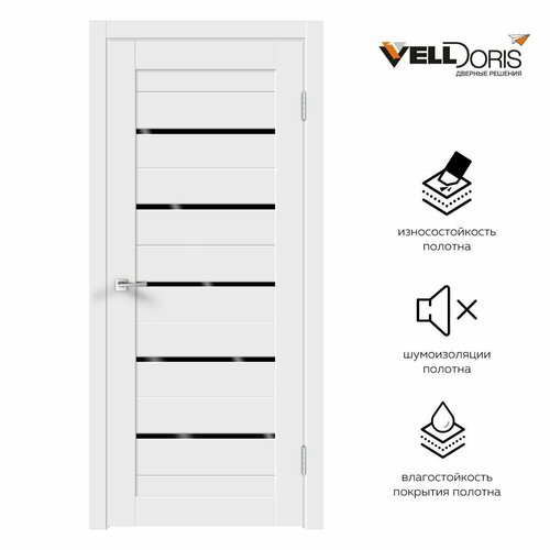 Дверной комплект VellDoris XLINE 15, белый эмалит, 900x2000, LR, стекло лакобель черное, без врезки замка и петель