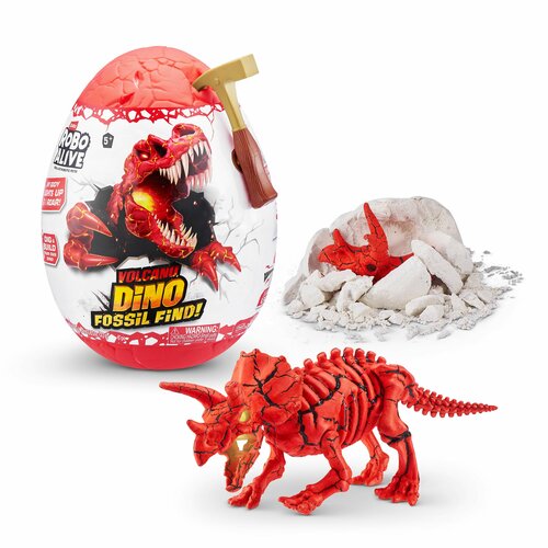 Красный динозавр сюрприз ZURU Robo Alive DINO FOSSIL со светом и звуком