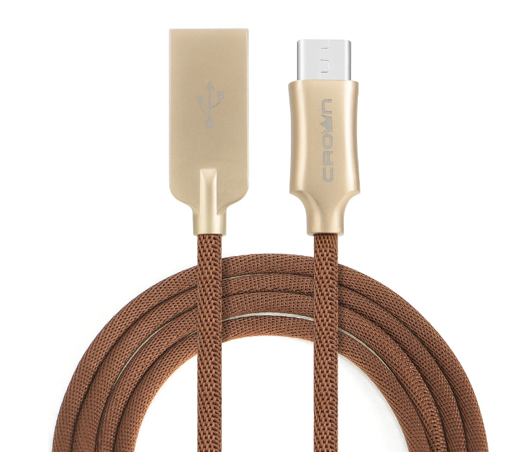Кабель USB Type-C Crown CMCU-3132C, провод Type-C нейлон, коричневый , круглый, 1 м, 5В/2А, USB 2.0, до 480 Мбит/сек.
