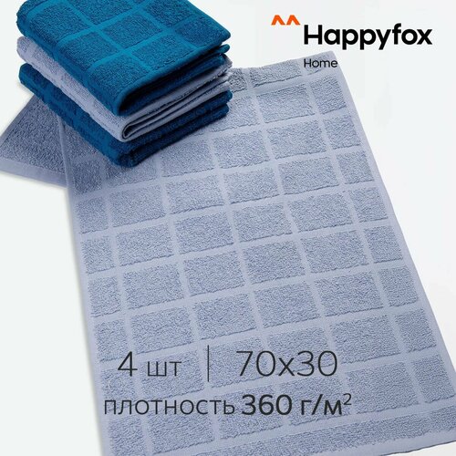 Полотенце Happyfox Home махровое для рук и лица кухонное набор 4 шт 30х70 см HFTG0210K4 джинс т синий 717₽