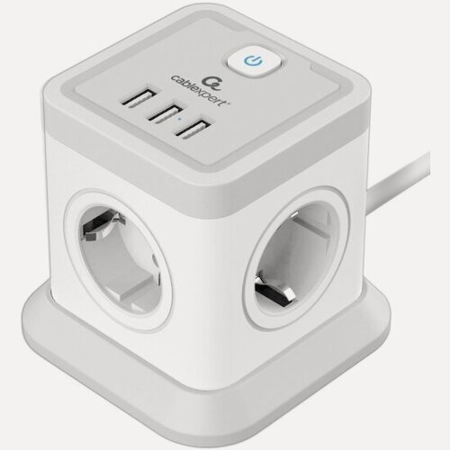 Изображение товара Сетевой фильтр Cablexpert Tower 4 розетки, 10А, 3xUSB, 3.1А, 3м, белый, коробка (TWR-4-U3-W-3)