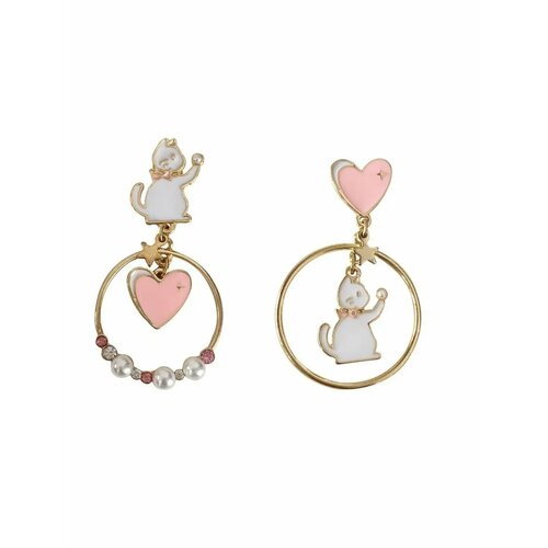 фото Серьги непарные, акрил, золотой, розовый be self true jewel
