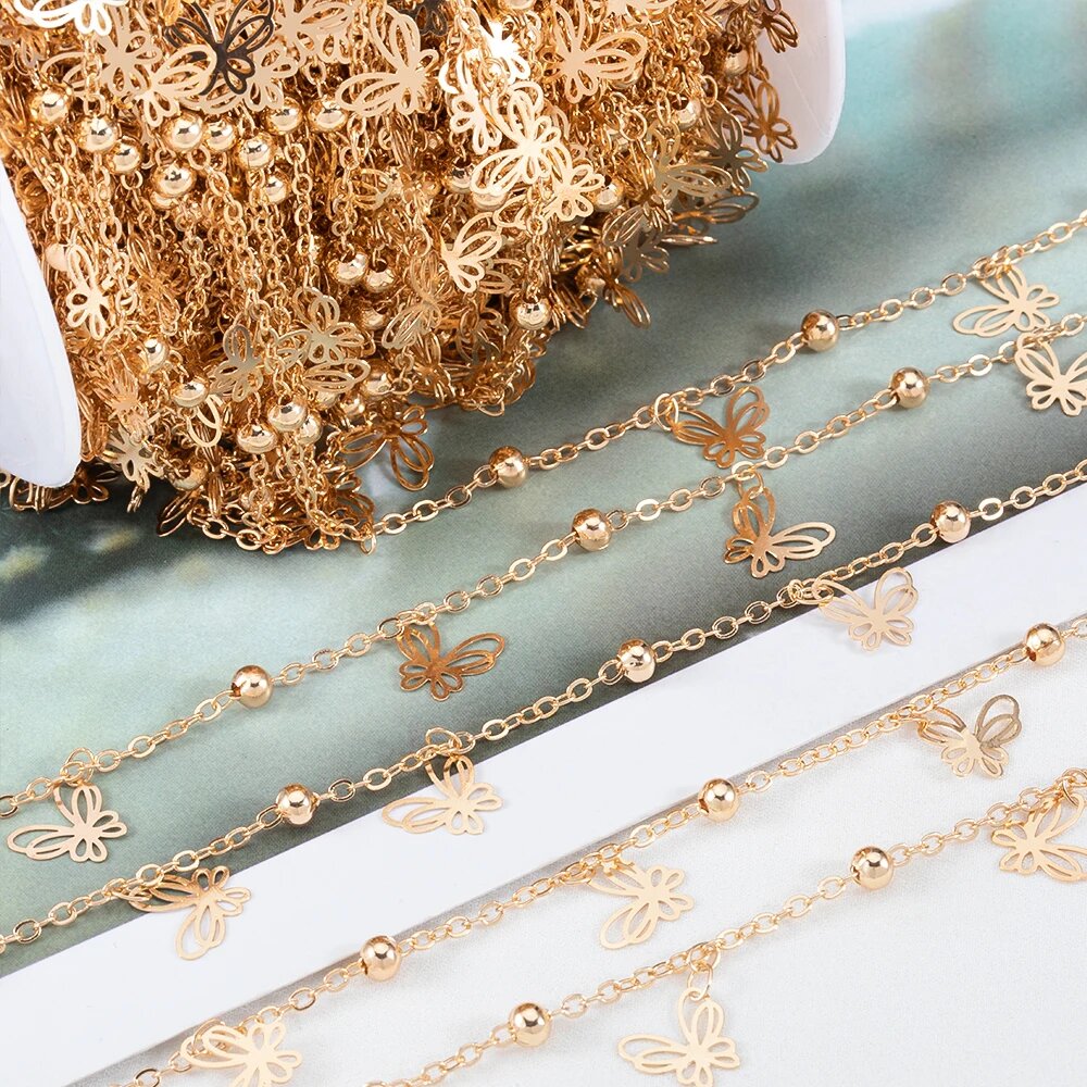 Медная цепочка с бабочками, 1 метр, KC Gold Color
