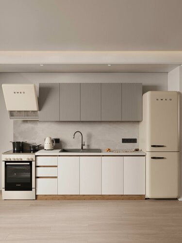 Изображение товара Кухонный гарнитур Ника МДФ 2м белый софт/бежевый софт со столешницей