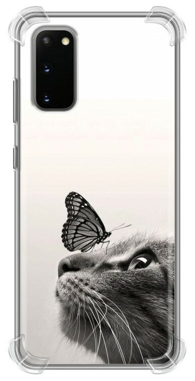 Дизайнерский силиконовый с усиленными углами чехол для Самсунг S20 / Samsung Galaxy S20 Кот и бабочка