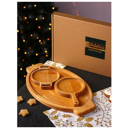 Adelica Подарочный набор посуды Adelica «Кухни мира», доски для подачи 3 шт: 43×25 см, 21×14 см, 18×14 см, берёза