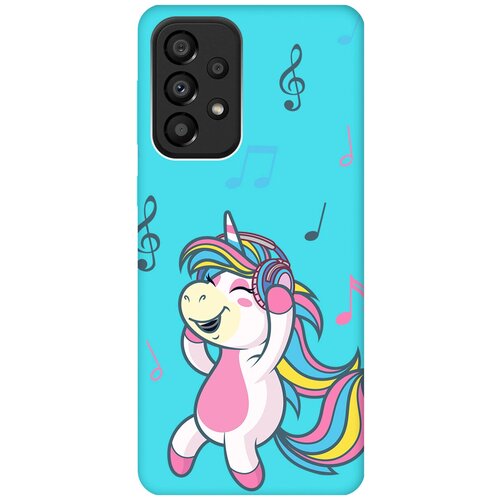 Матовый чехол Musical Unicorn для Samsung Galaxy A33 5G / Самсунг А33 5Г с 3D эффектом бирюзовый матовый чехол unicorn and candy для samsung galaxy a33 5g самсунг а33 5г с 3d эффектом розовый