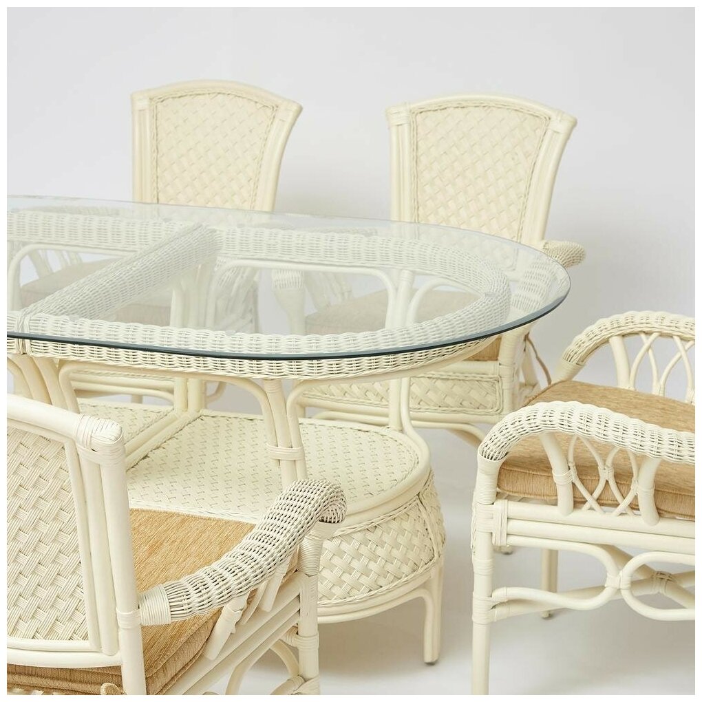 Комплект обеденный "ANDREA GRAND" (стол со стеклом+6 кресел+ подушки) (12 427) TetChair TCH White (белый), Ткань рубчик, цвет кремовый - фотография № 18