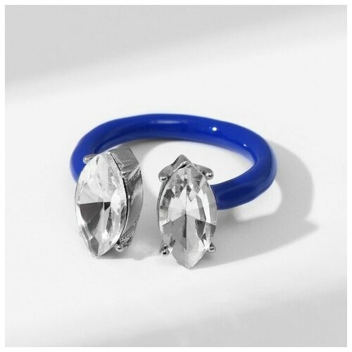 Кольцо Queen Fair, эмаль, белый, синий браслет стразы размер 7 см серебряный синий