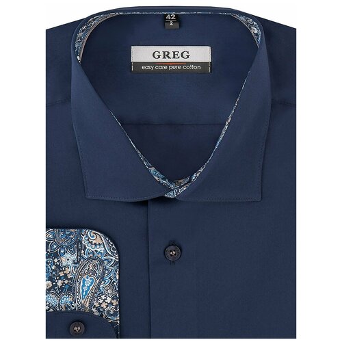 фото Рубашка мужская длинный рукав greg 240/131/606/z/1p_gb, полуприталенный силуэт / regular fit, цвет синий, рост 174-184, размер ворота 40