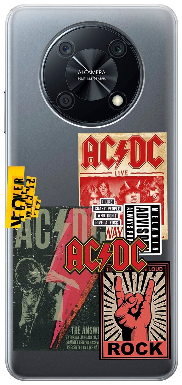 Силиконовый чехол с принтом AC/DC Stickers для Huawei nova Y90 / Хуавей Нова У90