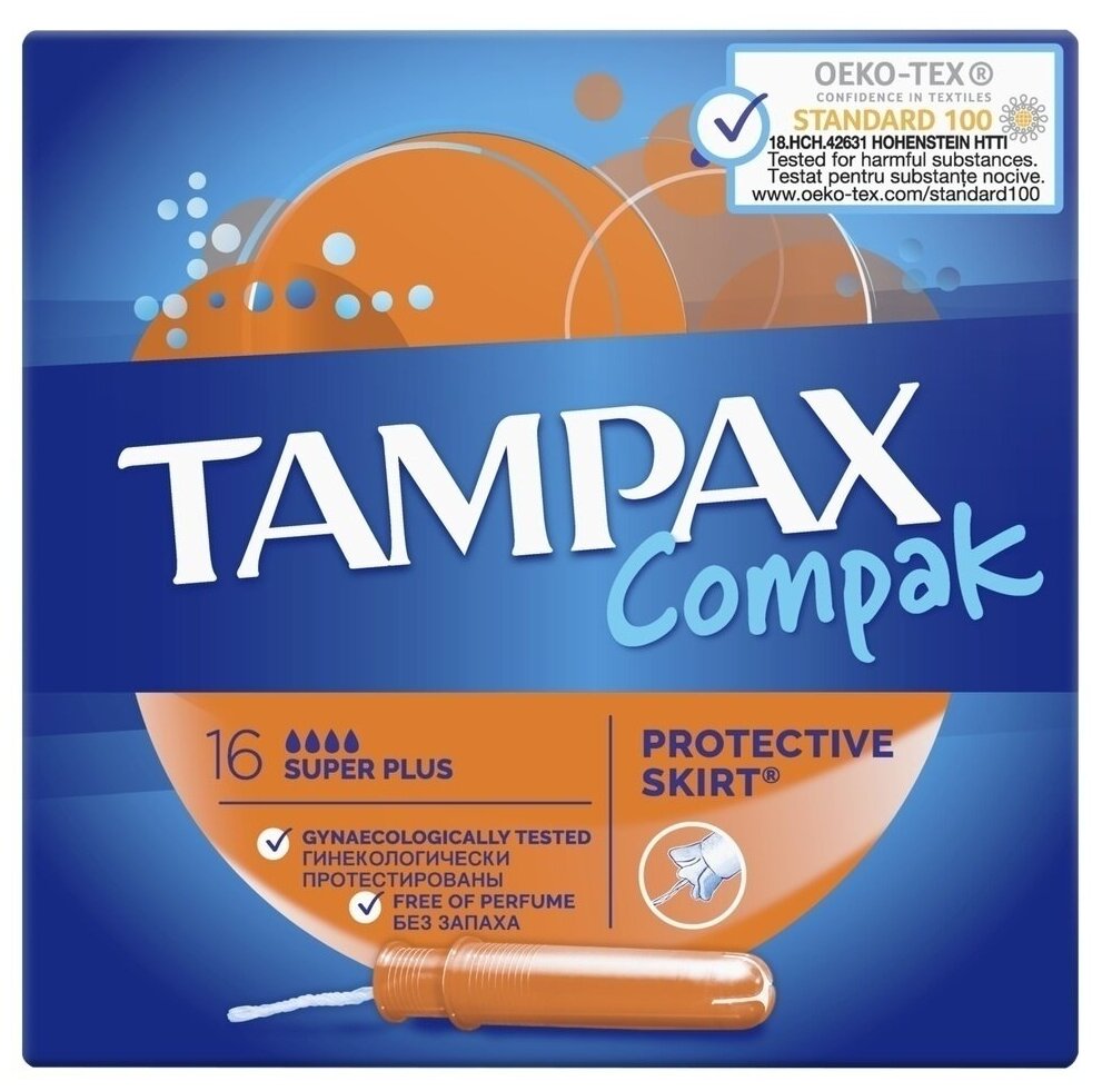 Тампоны Tampax Compak, гигиенические, с аппликатором, Super Plus Duo, 16 шт