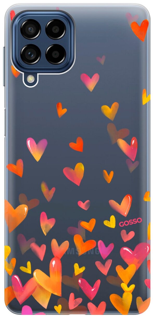 Силиконовый чехол на Samsung Galaxy M53 5G, Самсунг М53 5г с 3D принтом "Flying Hearts" прозрачный