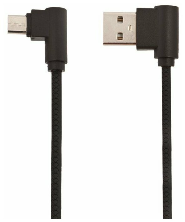 USB кабель "LP" Micro USB L-коннектор "Круглый шнурок" (черный/коробка)