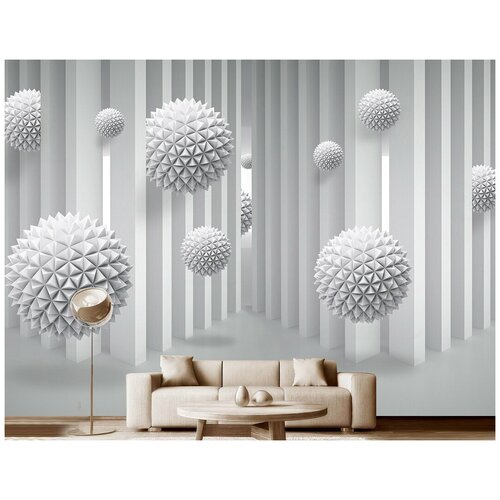 Фотообои на стену флизелиновые 3D Модный Дом Белые шары в лабиринте 400x290 см (ШxВ)