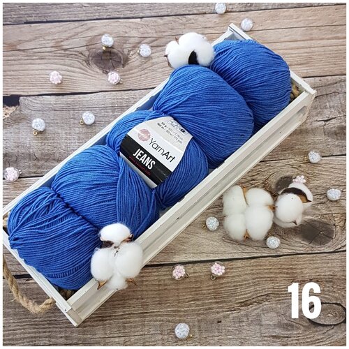 Пряжа YarnArt Jeans (Ярнарт Джинс) цвет: джинс 16, 55% хлопок, 45% полиакрил, 50г, 160м, набор из 10 шт.