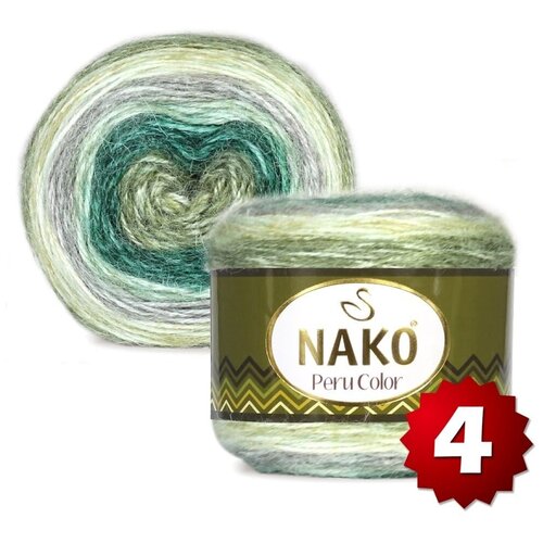 Пряжа Nako Peru Color -4 шт, серый-зеленый-сиреневый (32418), 310м/100г, 25% альпака, 25% шерсть, 50% акрил /нако перу колор/ пряжа нако лора nako lora 28077 100г 35м зеленый желтый салатовый бежевый