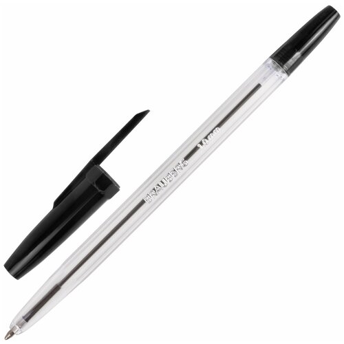 BRAUBERG Ручка шариковая brauberg line , черная, корпус прозрачный, узел 1 мм, линия письма 0,5 мм, 141098, 100 шт.