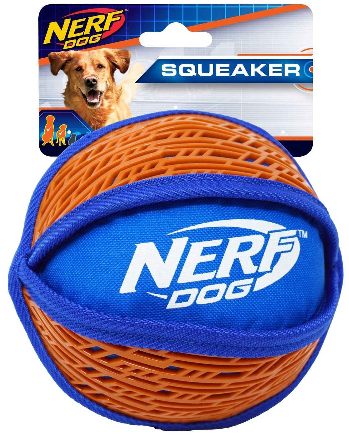 NERF DOG Игрушка д/собак Мяч нейлоновый с узором пищащий сине-оранжевый 15 см