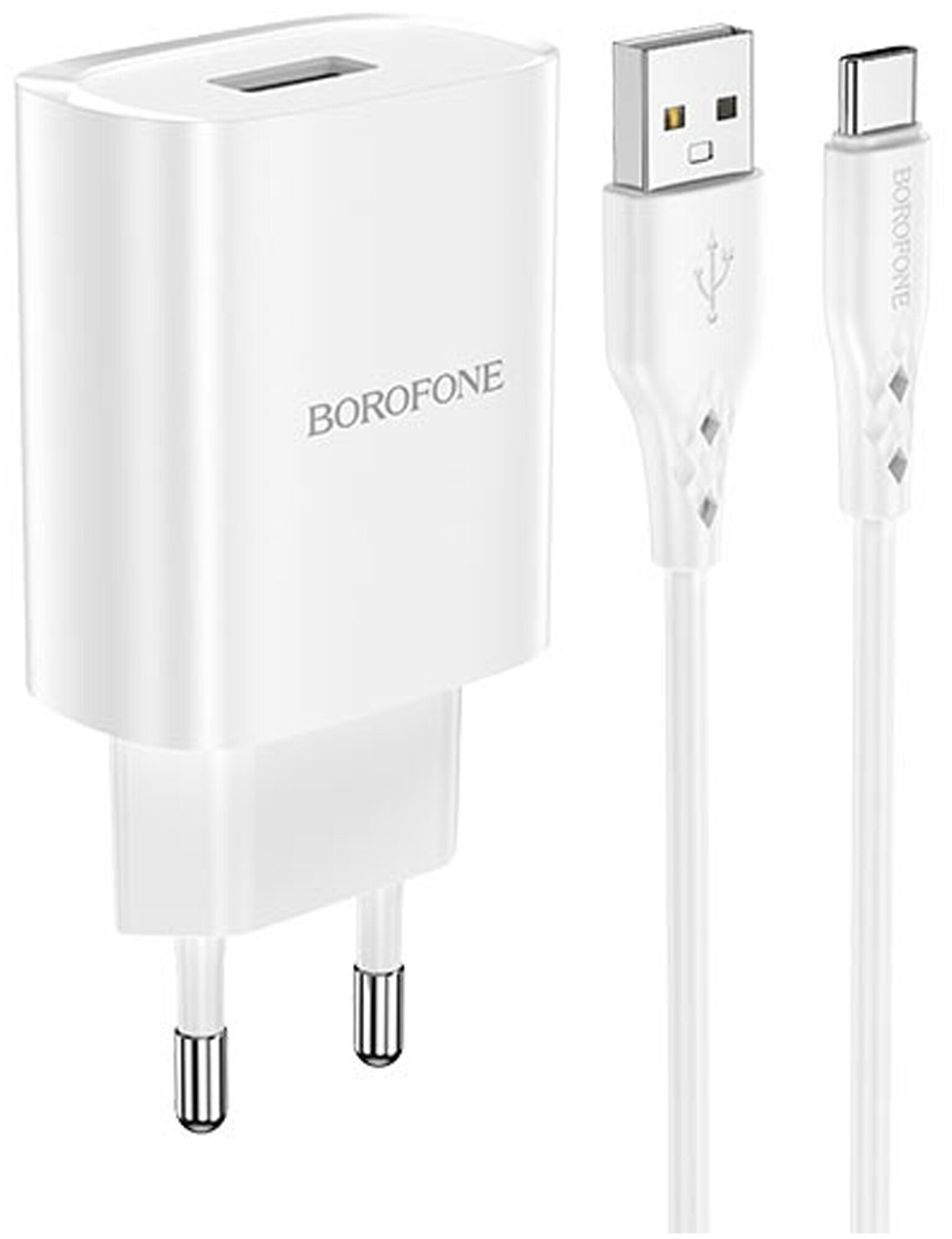 Сетевое зарядное устройство 1USB 2.1A в комплекте с дата-кабелем Type-C Borofone BN1 1м White