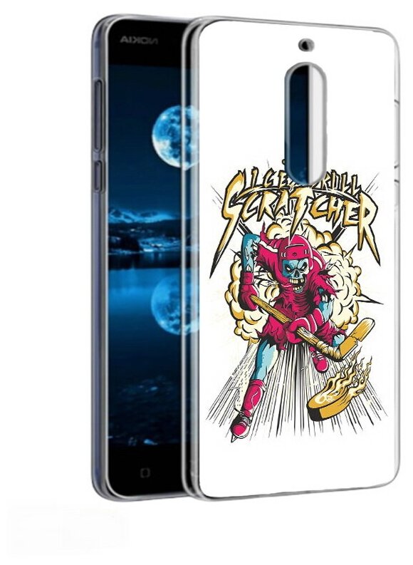 Чехол задняя-панель-накладка-бампер MyPads нарисованный скелет хоккеист для Nokia 5 противоударный