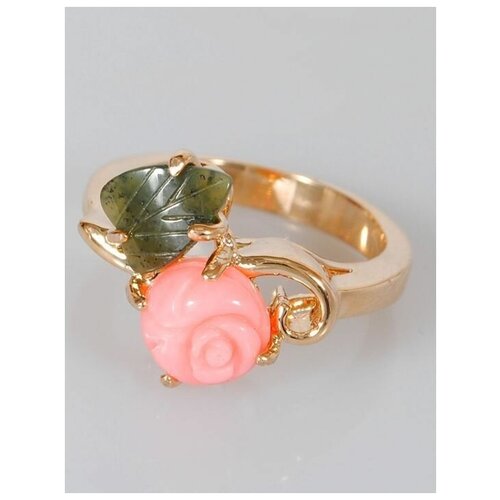 фото Кольцо lotus jewelry, бижутерный сплав, золочение, нефрит, коралл, размер 15, зеленый, розовый