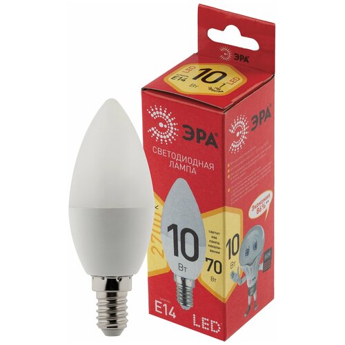 Лампа светодиодная ЭРА, 10(70)Вт, цоколь Е14, свеча, теплый белый, 25000 ч, LED B35-10W-2700-E14