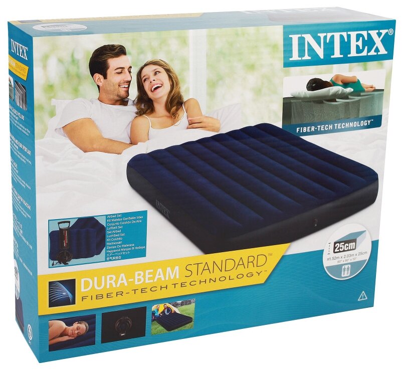 Кровать надувная INTEX 64765 DURA-BEAM CLASSIC DOWNY, с ручным насосом и 2 надувными подушками, 152x203x25 см - фотография № 10