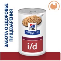 Влажный диетический корм для собак (консервы) Hill's Prescription Diet i/d при расстройствах пищеварения, жкт, с индейкой, 360г