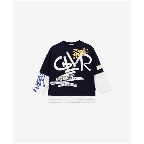 фото Футболка с имитацией многослойности синяя gulliver, размер 128, мод. 22206bmc1210