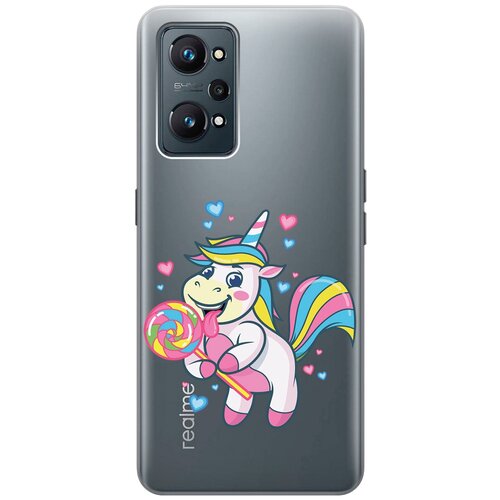 Силиконовый чехол с принтом Unicorn and candy для Realme GT Neo 2 / Рилми ГТ Нео 2 матовый чехол cat and mouse для realme gt neo 2 рилми гт нео 2 с 3d эффектом черный