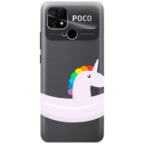 Силиконовый чехол с принтом Unicorn Swim Ring для Xiaomi Poco C40 / Сяоми Поко С40 силиконовый чехол с принтом unicorn swim ring для xiaomi 13 сяоми 13