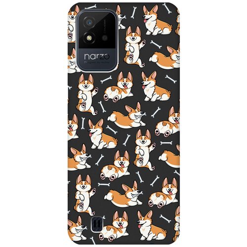 Матовый чехол Corgi Pattern для Realme narzo 50i / Рилми Нарзо 50и с 3D эффектом черный матовый чехол corgi pattern для realme narzo 50a рилми нарзо 50а с 3d эффектом черный