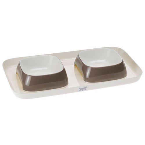 подставка ferplast glam tray small с двумя мисками 800 мл 0 8 л серый Пластиковый поднос с серыми мисками GLAM S для кошек и собак